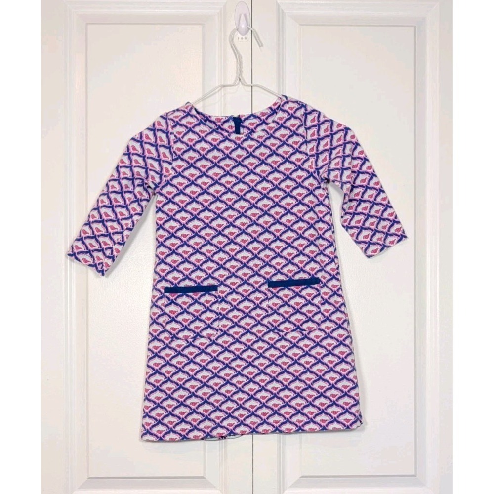 Vineyard Vines Girls Size XS 5-8 Knit Dress Cotton Spandex Pink Blue Whale